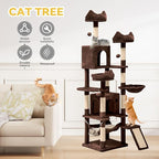 DWVO 75 in Multi-Level Cat Tower: Tall Cats Tree for Indoor Kittens, Pet Furniture with Kitty Condos, Top Perches, Sisal Ramp Scratching Posts, Cozy Basket, Hammocks, Brown