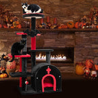 PETSITE Gothic Cat Tree, 53 Inch Multi-Level Cat Tower with Scratching Posts, Cat Bed, Arch-Shaped Condo, Pompom and Spring Balls, Goth Cat Tree for Indoor Cats Large