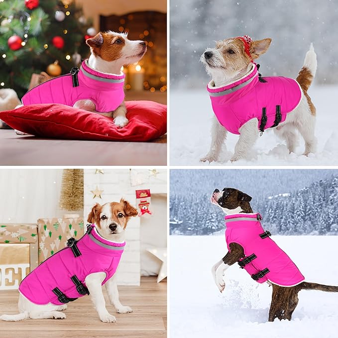 Dogcheer Dog Coat, Waterproof Dog Jacket with Harness, Reflective Adjustable Puppy Winter Coat with Zipper, Christmas Pet Snow Jacket Clothes for Small Medium Large Dogs - Pink XS