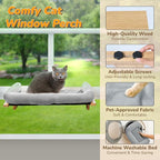 [Ready to Gift] PURRHOUSE Cat Window Perch with Cushion Bolster and Cool Pad, Cat Hammocks for Windows with Wood & Robust Metal Frame for Large Cats, Beds for Windowsill, Bedside and Cabinet,24''W