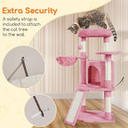 Yaheetech Cat Tree, 42in Play Tower for Indoor Cats, Kitten House with Large Perch & Scratching Posts & Cozy Condo & Scratching Ramp, Cat Furniture Activity Center, Pink
