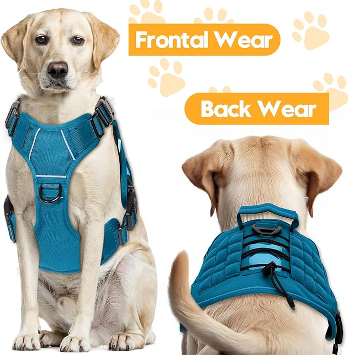 Heavy-Duty Tactical Dog Harness for Large Dogs, No Pull Adjustable Reflective Pet Vest with Molle System, K9 Military-Grade Control for Service Training, Outdoor & 10+ Breeds, Blue, XX-Large