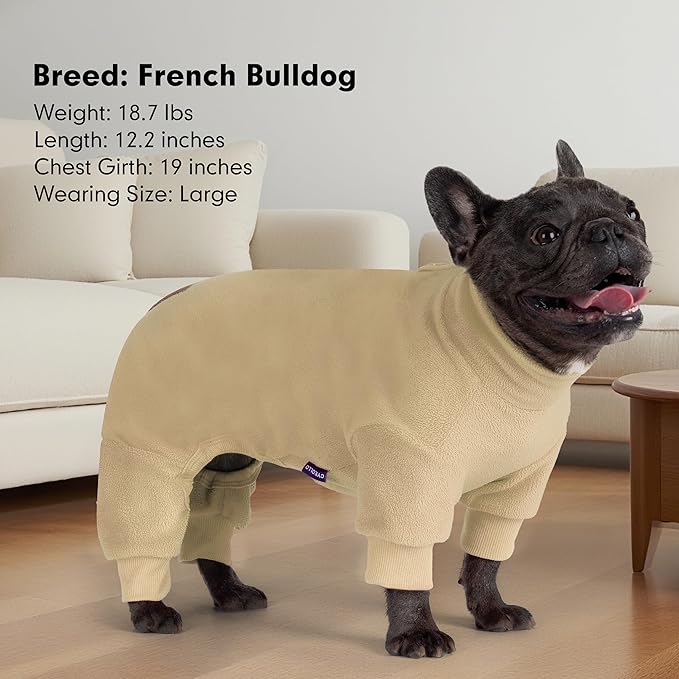 cyeollo Small Dog Pajamas, Fleece Dog Pjs Thermal Doggie Onesie Soft Stretchy Sweaters for Small Dogs Winter Doggy Coat Pet Jammies Clothes for Puppy Dogs Female & Male, Beige M