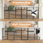 Full Metal Freestanding Dog Gate with Door, 32''Height Foldable Pet Dog Fence for Indoor & Outdoor, 6 Panels Extra Wide Free Standing TallDog Gates for Doorways,House,Stairs,Porch,Deck,Yard