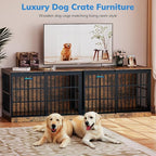 Petrova 47" Dog Crate Furniture for Large/Medium Dogs, Heavy Duty Dog Kennel Indoor with Name Tag, Wooden Dog Cage with Sliding Barn Door, Decorate House as TV Stand, End Table, Brown