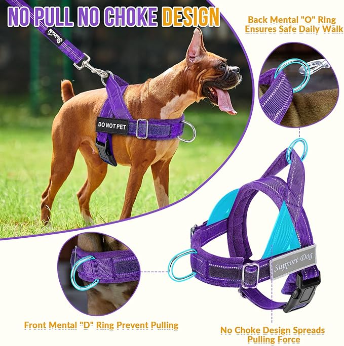 Lukovee No Pull Dog Harness & Leash Set - Heavy Duty Dog Vest Harness with Soft Padded for Medium Large Dogs, Adjustable Reflective Tactical Pet Harness for Easy Walk and Training (XL, PU)