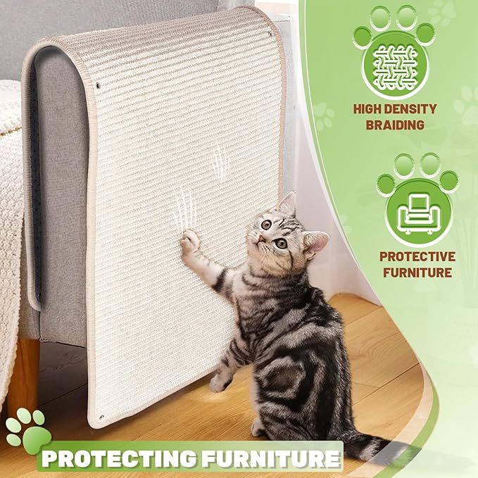 Natural Sisal Cat Scratcher Mat, Wall Scratcher Carpet, Cat Climbing Wall, Large Tall Scratching Post, Sofa Protector, Scratching Mat Pad for Indoor Cats (White, 78.7" Lx15.7 W, 1PC)