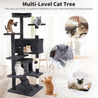 BLKMTY Cat Tree 70" Tall Cats Tower Large Cat Condo Climber Cats Climbing Stand with Top Perches Playhouse and Climbing Ladder Kitty Activity Tree w/Scratching Post Toys, Dark Gray
