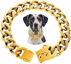 BAOBOTE 23MM Gold Dog Collar,Dog Chain Collars with Cuban Link Dog Collar,Heavy Duty Training Collar Chew Proof for Medium Dogs(26" Gold)