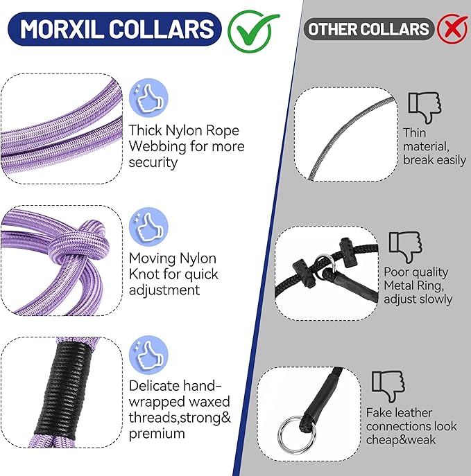 Slip Dog Collar, Nylon Rope Dog Choker Collars with Adjustable Stopper, Heavy Duty Collar for Medium Dog Training (Purple)