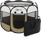 Dog Cat Playpen, Medium Puppy Pet Playpen, Dog Crate Tent Cage Indoor/Outdoor, Portable Pop Up Dogs Kennel Playpen with Carrying Case for Dogs/Cats/Rabbits (Khaki,Medium)