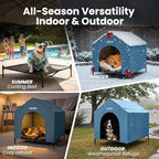 42" 2-in-1 Dog House for Medium Dogs, Elevted Dog House Outdoor/Indoor, Puppy Shelter Outside,Water Resistant 600D PVC and Durable 2x1 Textilene Raised Dog Bed(Blue)