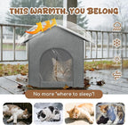 Outdoor Cat House Weatherproof, Insulated Cat Houses for Outdoor/Indoor Cats for Winter, Waterproof Feral Stray Cat Shelter with Door Curtain and Warm Cushion, Easy to Assemble, Grey