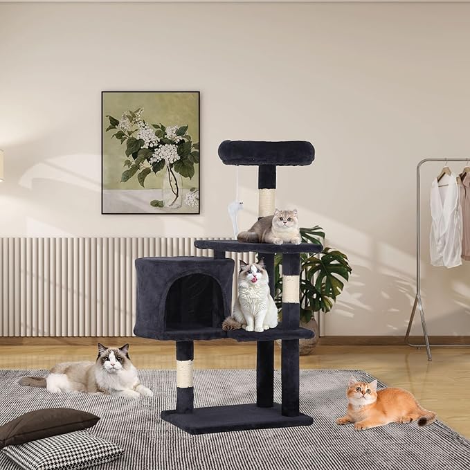 Heavy Duty Cat Tree,36 Inch Tall Cat Tower,Cozy Condos,Scratching Posts,Sisal Rope,Multi-Level Perches Platforms for Indoor Cats/Kittens,Sturdy Pet Climbing Furniture,Dark Gray