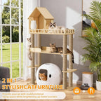 Wood Cat Tree for Automatic Litter Box, 60.2 Inch Tall Modern Cat Tree Tower with Litter Box Enclosure, Multi-Level Wooden Cats Tower Furniture with Scratching Posts, Condo House for Indoor Cats