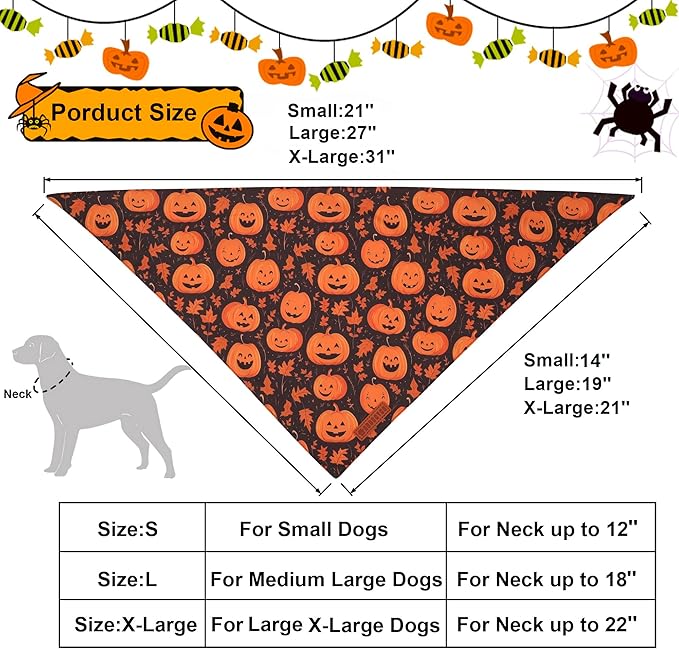 ADOGGYGO Halloween Dog Bandana, Pumpkin Ghost Pet Scarf, Orange Black Halloween Bandanas for X-Large Dog (X-Large)