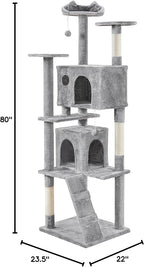 Topeakmart Cat Tree, 80-Inch Cat Tower Cat Condo with Scratching Posts, Padded Perches and Ladder, Cat Stand House Furniture, Light Gray