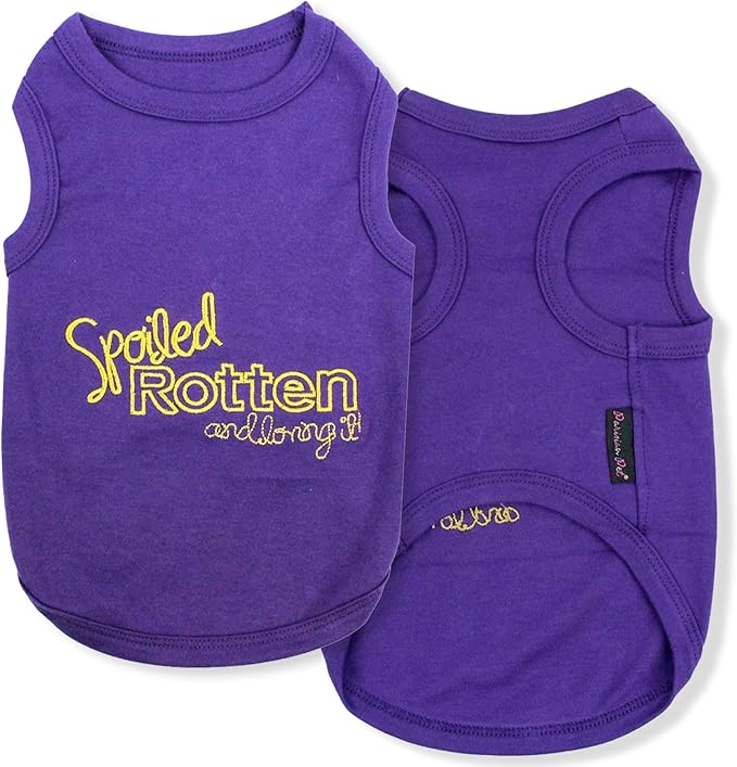 Parisian Pet Dog Shirt – 100% Cotton Shirts for Small Dogs – Sleeveless Spoiled Rotten Puppy Clothes – Lightweight and Breathable Dog Apparel – Funny Dogs Clothes - Stretchy Purple Pet T Shirts