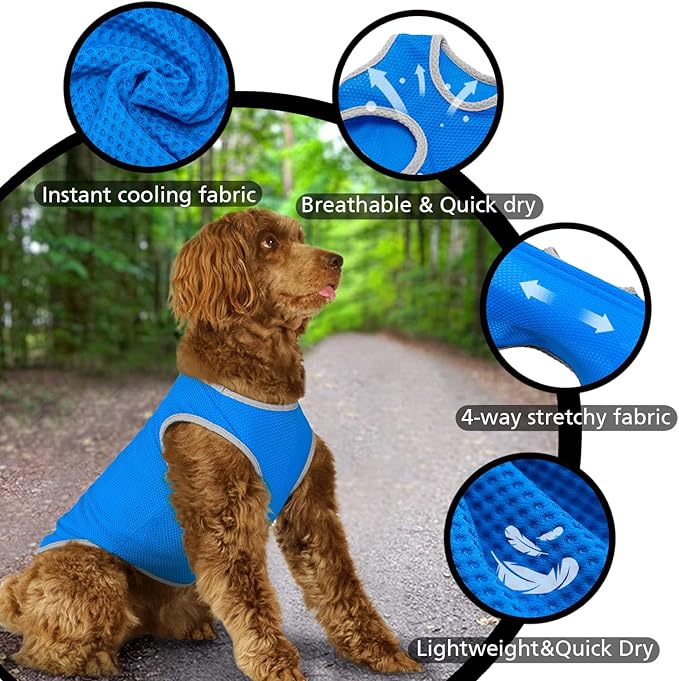 2 Pack Cooling Shirts for Dogs, Lightweight Mesh Breathable Dog Shirt for Small Medium Dogs Boy, Sun-Protection Sleeveless Shirts for Dog&Cat Puppy Vest Pet Apparel P23ST00602XL