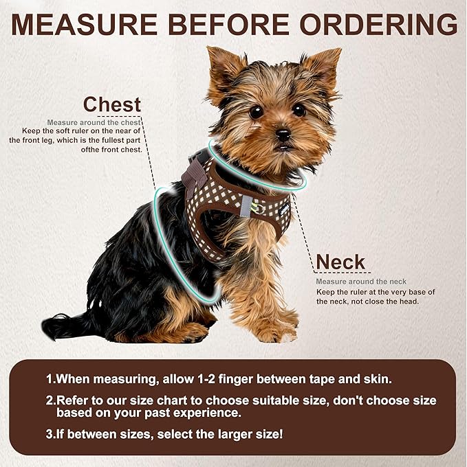 AIITLE No Pull Dog Harness and Leash Set, Step in No Chock Soft Mesh Dog Harnesses Reflective for Extra-Small Puppy Dogs and Cats, Plaid Dog Vest Harness for Pets Chocolate XXS