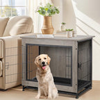 Shintenchi Wooden Dog Crate Furniture for Large Breed, L Double-Door Kennel Indoor with Removable Tray, End Table L Dog Crate for Decoration, 44.1" L, Gray