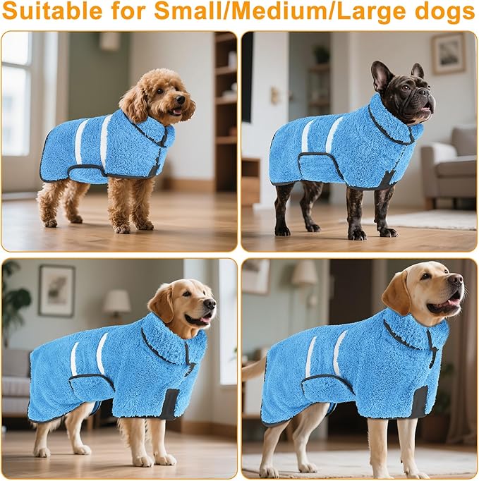 Bienbee Dog Bathrobe, Quick Drying Super Absorbent Dog Robes for After Bath, Warm Keeping Dogs Towel, Dogs Bath Supplies, Light Blue M