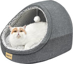 Jiupety Cute Cat Beds for Indoor Cats, Cat Cave Bed for Kittens, Burrowing Puppy Bed with Anti-Slip Bottom, Washable Removable Cushion, L(19"x17"x16"), Dark Gray