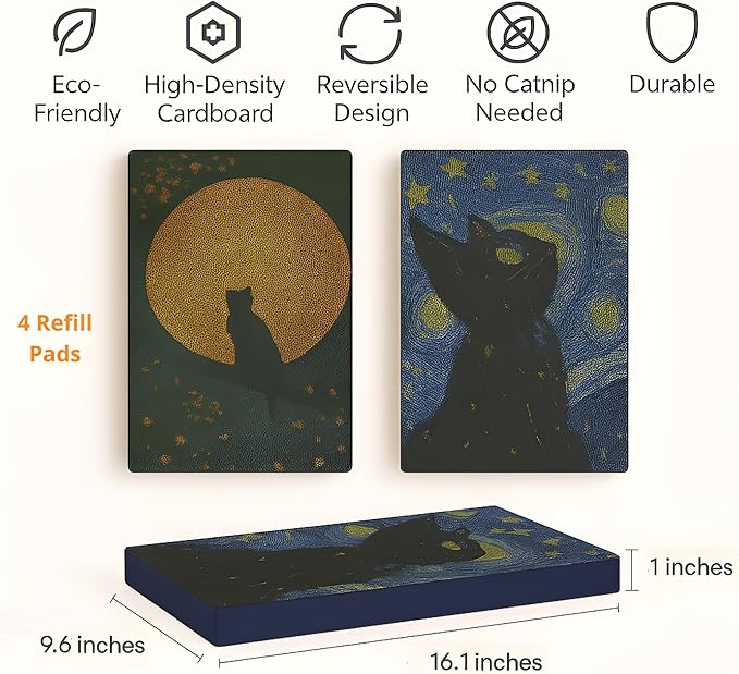 Cat Scratcher Box – Art Décor | Designer Cardboard Scratch Pads with Decorative Van Gogh-Inspired Design | Reversible Boards for Indoor Cats