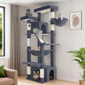 Large Cat Tree, 72 Inch Tall Indoor Cat Tower for 6 Large Cats, Corner Climbing Activity Pet Condo with 2 Large Platforms/2 Cats House/6 Scratching Post/1 Hanging Basket, Dark Gray MS18318SG