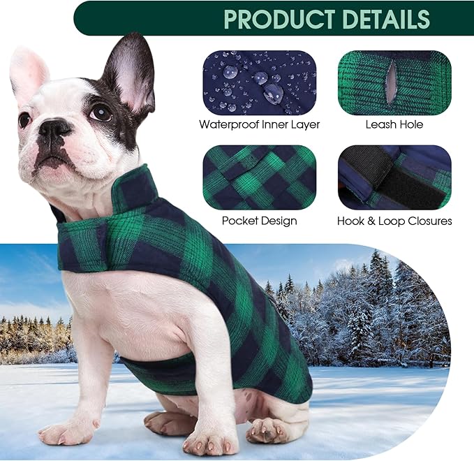 Kuoser Dog Winter Coat, Reversible Dog Jacket, Warm Doggie Coat British Style Puppy Cold Weather Coats, Windproof Pet Clothes for Extra Large Dogs Green XXXL