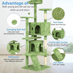 FDW | 70" Cat Tree Tower | Green | Multi-Level Indoor Activity Center with Sisal Scratching Posts, Condos, Plush Perches, Hanging Cat Toys | Sturdy, Easy to Assemble | for Kittens & Adult Cats
