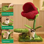 Happy & Polly 42-inch Flower-Shaped Cat Tree with Sisal Scratching Post, Modern Wood Color, Floor Mount, Indoor Climbing