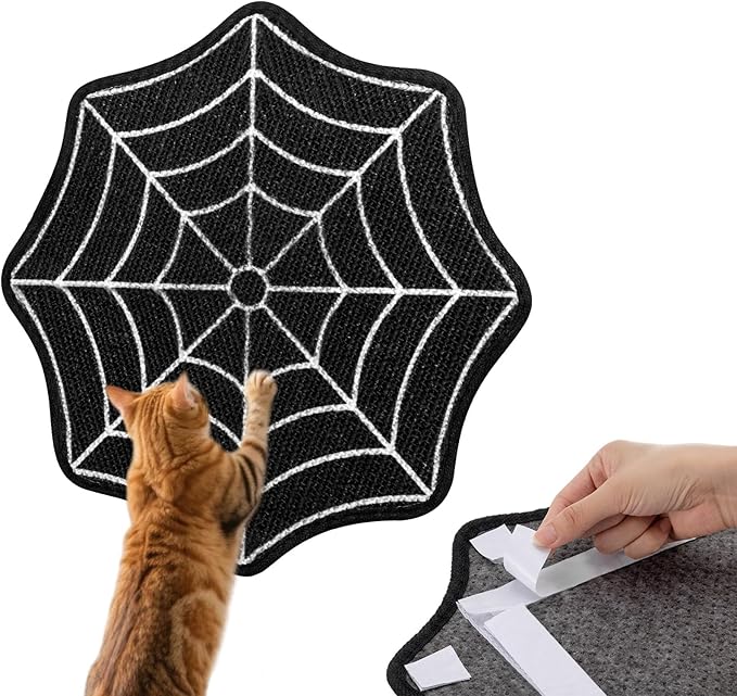 Self Adhesive Sisal Cat Scratch Pad for Wall or Couch, Trimmable Furniture Protector Mat with Strong Backing, Durable Cat Scratcher for Indoor Cats Activity Play(Spider Web)
