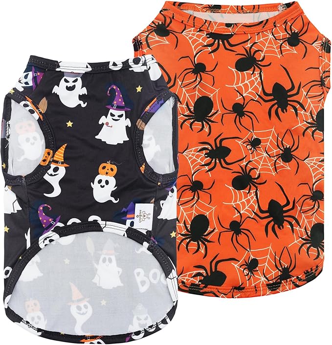 CuteBone Halloween Dog Shirts 2-Pack Soft Pet Clothes Breathable Summer Vest for Small Puppy and Stretchy Cat Apparel 2BX22XL