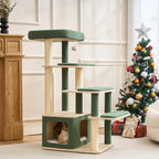 Modern Wood Cat Tree Tower for Large Cats - 43.5" Indoor Wooden Cat Condo with Sisal Scratching Posts, Washable Cushions, Large Top Perch & Easy Climb Steps for Elderly/Short-Legged Cats Multi-Cat Use