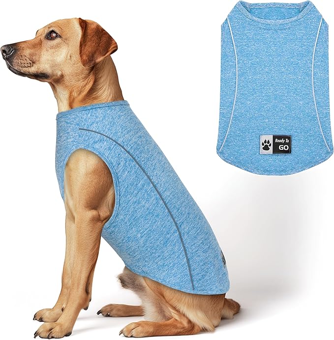 KYEESE Reflective Dog Shirt, Lightweight Sun Protection Dog T Shirts for Large Dogs, Breathable Sleeveless Pet Tank Top High Visibility Summer Dogs Clothes for Night Walking Outdoor, Blue, 3XL
