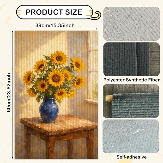 Nuxovilar Cat Wall Scratcher 15.3x23.6 Inches Polyester Synthetic Fiber, Sunflower in Blue Vase Print, wall scratchers for Indoor Cats, cat Scratching mat, Home Decor, Kitchen, Dining Area (2pcs)