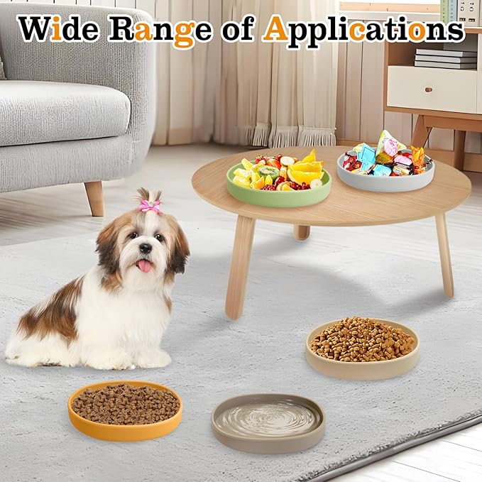 BNOSDM Silicone Dog Food Plate Shallow Dog Bowl Flat Cat Dish 1 Pack Small Puppy Plates for Small Dogs and Cats Whisker Fatigue Pet Feeding Bowls for Dry and Wet Food (Beige)
