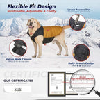 SPACE LION Dog Puffer Jacket, Down Winter Coat, Durable Outdoor Coat for Cold and Windy Conditions, Lightweight & Adjustable Fit Coats for Large Dogs, (BlackKhaki, Size28/4XL)