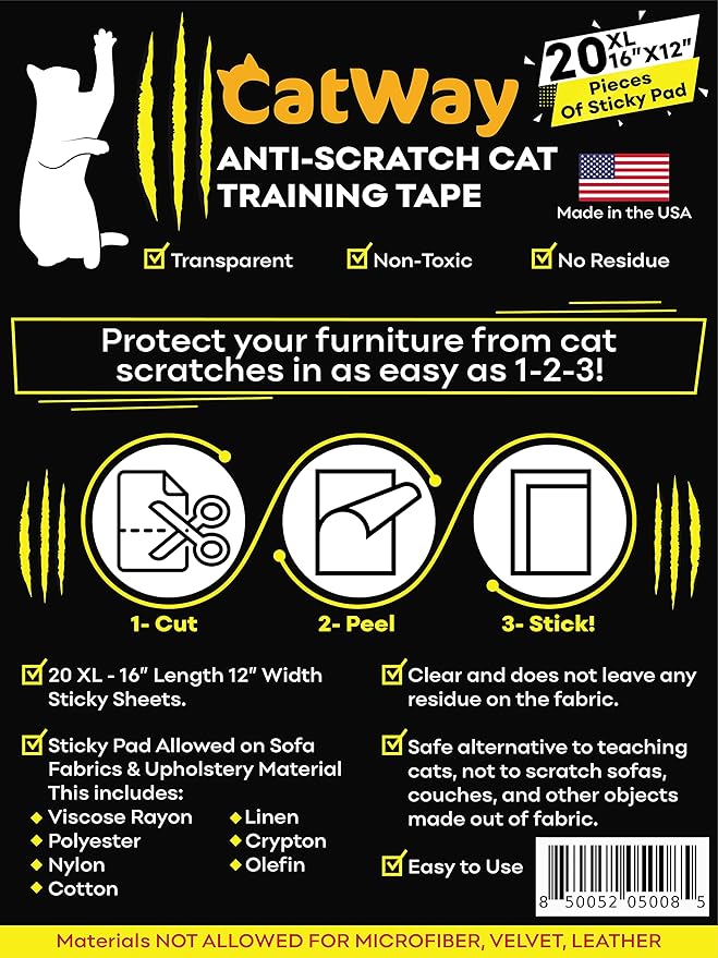 20-Pack Anti Cat Scratch Furniture Protectors, Couch Protector for Cats, Sofa Corner Scratching Training Tape Deterrent Made In USA