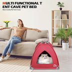 Winsterch Cat Bed Cave for Indoor Cats, Small Pet Tent Cave for Cats, Kittens, and Small Dogs, Warming Cat House with Removable Washable Cushion (18.5'‘ x 18.5’' x 15.8'',Red)