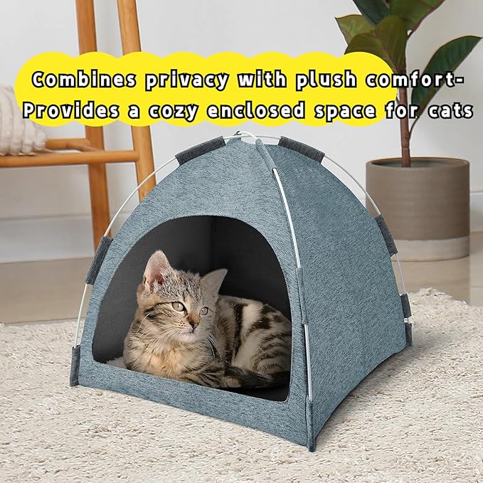 Cat Tent, Cat Houses for Indoor Cats, Quick Assembly and Disassembly, Portable Pet Tent, for Cats, Small Dogs and Other Small Animals (Blue Grey)