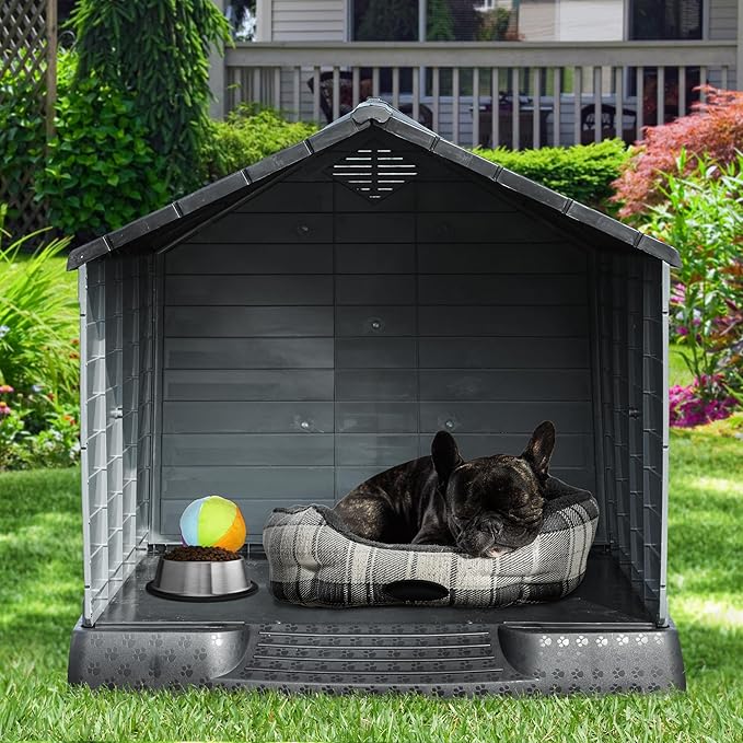 YITAHOME Plastic Dog House, Waterproof Indoor Outdoor Doghouse for Large or Small Dog, with Air Vents and Elevated Floor, Easy Assemble and Clean