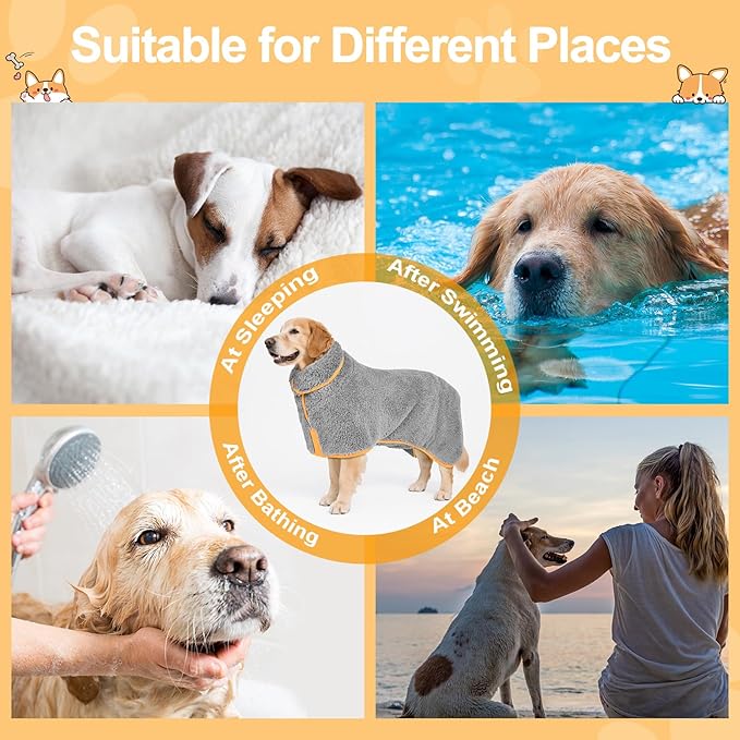 Bienbee Dog Bathrobe, Quick Drying Super Absorbent Dog Robes for After Bath, Warm Keeping Dogs Towel, Dogs Bath Supplies, Gray XL