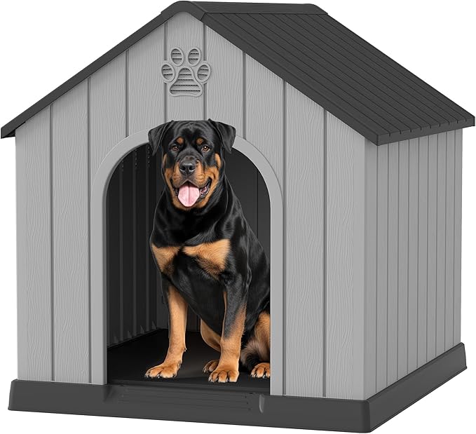 Bifanuo Large Dog House for Outdoor & Indoor, Waterproof Puppy Shelter with Air Vents & Elevated Floor, Easy Assemble Sturdy Dog Kennel for Large Dogs (Black, 36.2''L×38''W×38''H)