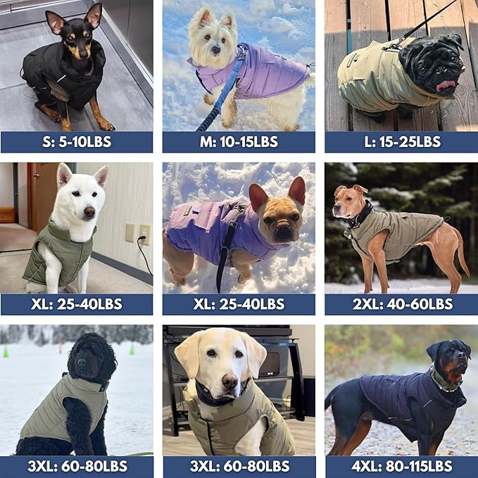 Spark Paws Dog Winter Jacket, Water-Resistant Coat, Warm Reflective Windproof Fleece-Interior, for Medium and Large Dogs - Red - 3XL