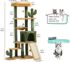 YITAHOME Tall Cactus Cat Tree Tower with Self-Grooming Brush, 60in Cute Cat Climbing Tower for Indoor Cats with Cat Condo, Top Perch, Basktet, Sisal Scratching Posts and Board, Dangling,Ball