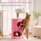 Modern Cat Tree for Indoor Cats Large Adult, 36in H Cat Tree Tower with Scratching Posts, Cozy Cat Bed Cave, Washable Cushions, Dangling Balls, Play&Nap Cat House Condo for All Breeds, Pink