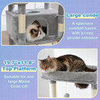 Hey-brother Cat Tree Tower, Scratching Posts with Extra Large Platform and Basket, Specious Condo, 2 Cozy Hammocks, Scratch Board for Indoor Adult Cats, Maine Coon 71.7 inches, Light Gray MPJ080W