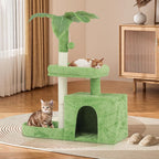 Cat Tree with Green Leaves Cat Tower with Scratching Posts, Cat House Condo Perch and Fluffy Ball Cat Trees for Indoor Cats 32 Inches, Lawn Green